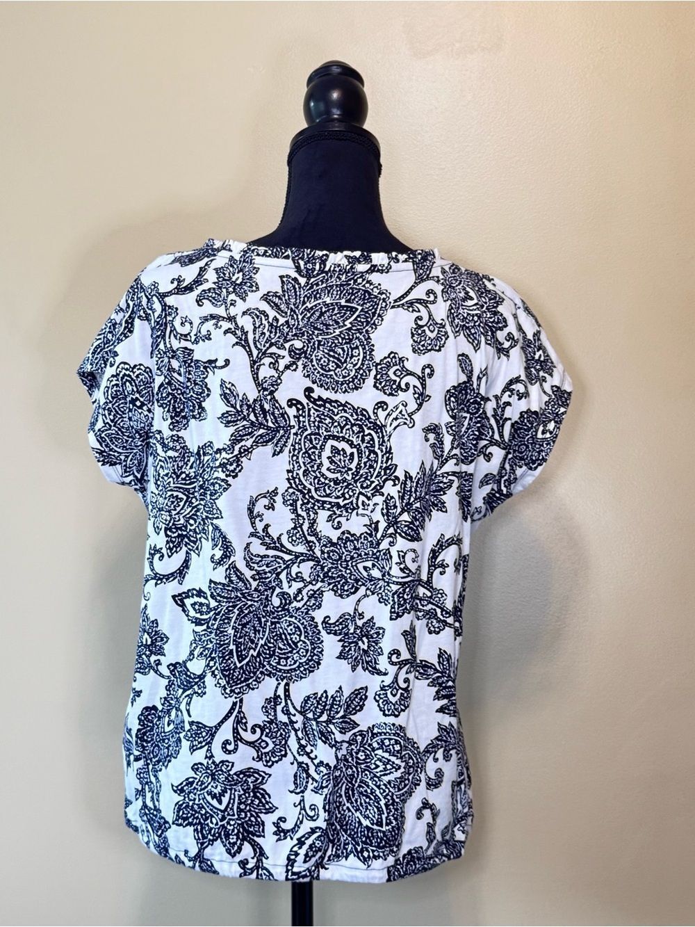 Jones New York Floral Paisley Smocked Elastic Hem Top GUC Large 100% Cotton - Picture 3 of 7